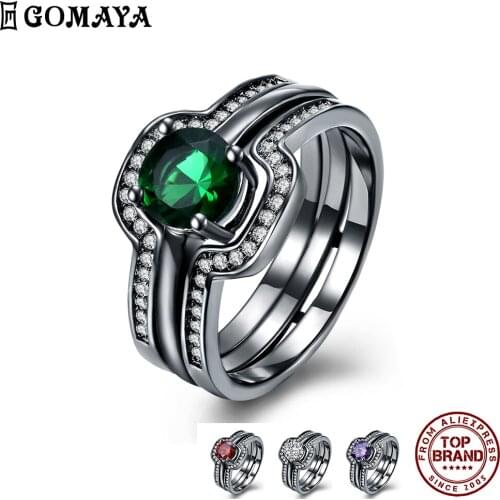 GOMAYA Unique Two Layer Design Ring Multiple Colour Zircon Classic Trendy Women Rings Fit Festival Gift Fashion Jewelry Bijoux