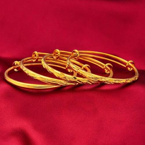 Yellow Gold GP Bangles For Women Star Bead Bangle & Bracelet Adjustable Pulseira Femme Wedding Jewelry Accessories Party Gifts