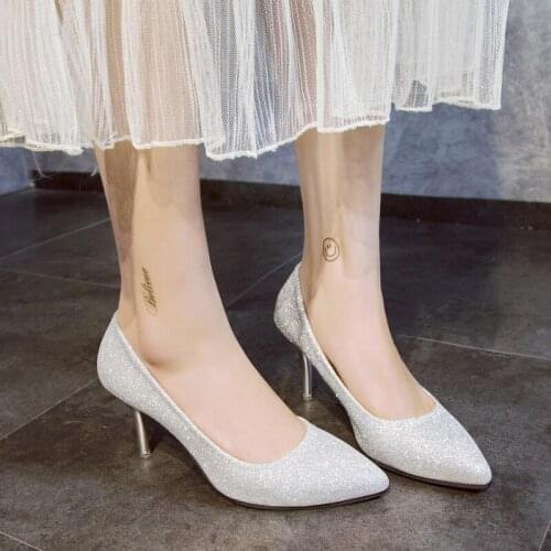Women Bridal Shoes High Heels Wedding Shoes Bling Dress Shoes Woman Gold Silver Pumps Ol Office Ladies Shoes zapatos mujer 7107L