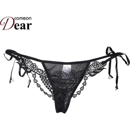 Comeondear Womens Panties Sexy Embroidered Beaded Lady Knickers Low-Waisted Adult Exotic Lace Thong Underwear G-string PA5101