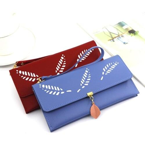 Fashion New Ladies Wallet Long Clutch Bag Leaf Simple Handbag Bank Card Coin Purse PU Leather