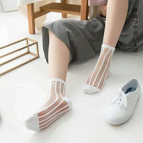 2 Pairs/lot Womens Lace Black Socks Comfortable Sheer Silk Summer Ankle Transparent Crystal White Ladies Socks Calcetines Girls