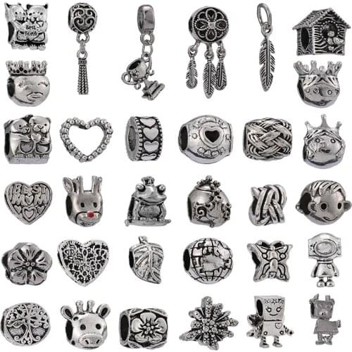 2Pcs/Lot Silver Colour Charm Bracelet Bead Pendant Making Brand Bracelet DIY Jewelry Mens and Womens Childrens Bangles Gifts