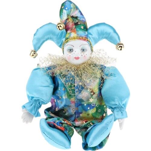 33cm Porcelain Harlequin Doll Hanging Foot Clown Doll Decoration Props A