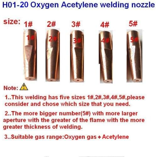 5pcs/lot H01-20 oxy-acetylene welding nozzle/welding tip sizes of 1# 2# 3# 4# 5# for H01-20 welding torch