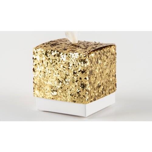 50pcs Gold Sequin Favor Paper Sweet Box for Guests Wedding Souvenirs Lembrancinha De Casamento Decoration Mariage Eid Mubarak