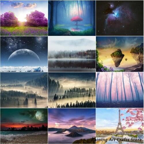 5D Diy Diamond Painting Paris Tower Misty Forest Embroidery Full Drill Rhinestones Landscape Cross Stitch Mosaic Pictures Decor