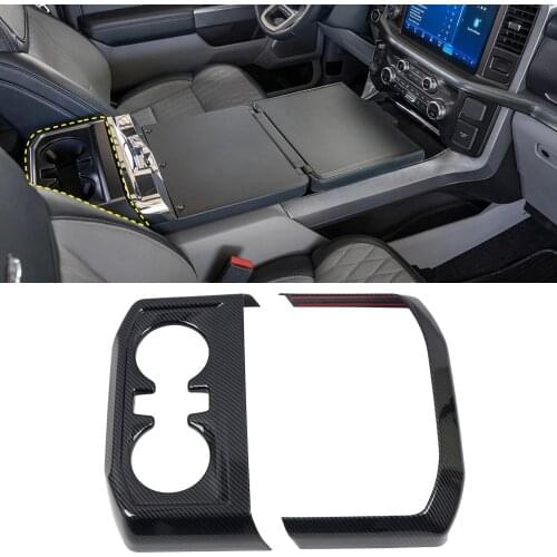 Car Accessories for Ford F-150 F150 2021 2022 Carbon Fiber Painted Interior Rear Water Cup Holder Cover Trim 2pcs