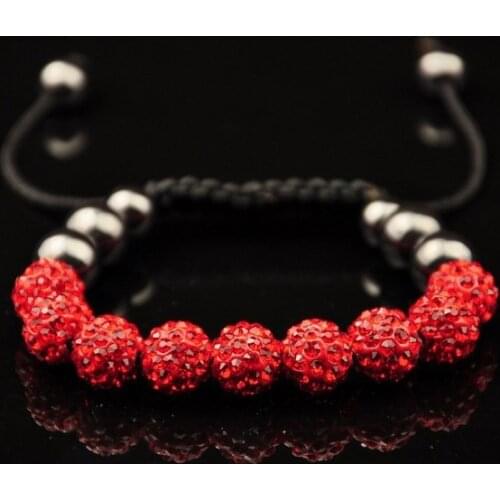 R34ing 10mm Hotsale red Micro Pave Disco Ball Beads Bangles Bracelet Lot jewelry Christmas Gift crystal