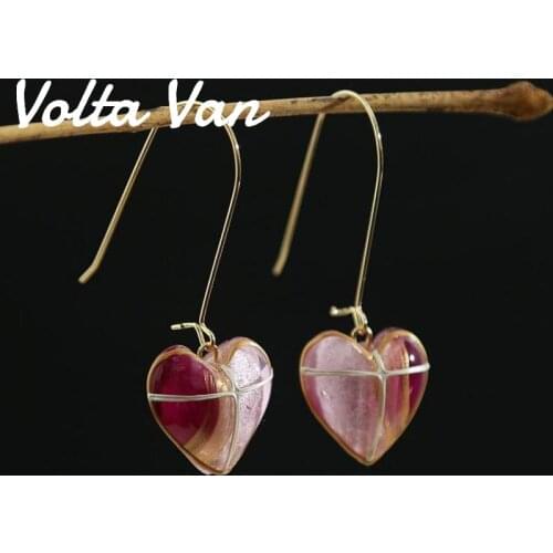 Volta Van Trendy Drop Earrings 925 Sterling Silver Pendientes Plata Fine Jewelry 2021 New Elegant Heart Coloured Glaze Earrings