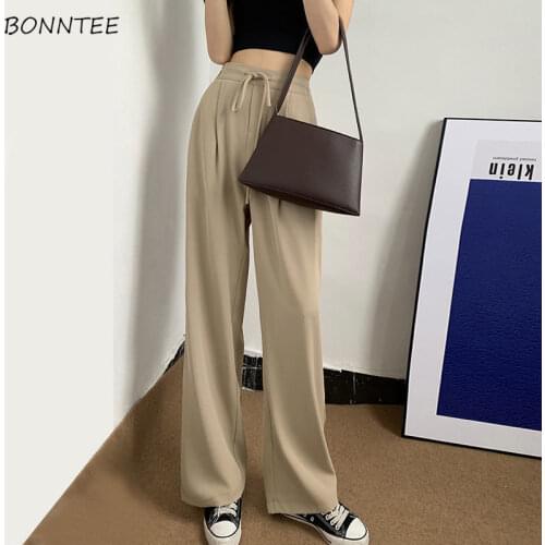 Pants Women High Waist Wide Leg Trousers Casual Summer New Design Solid Drawstring Popular Daily Ins Streetwear All-match Simple