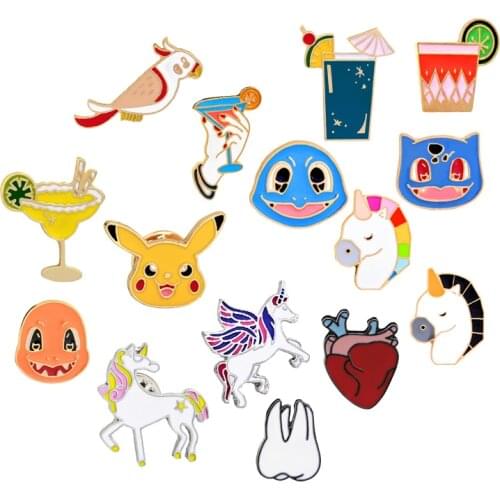 Child Horned Parrot Frog Animal Pattern Brooch Ladies Creative Summer Drink Party Badge Men Hard Enamel Pin Brooches Jewelry