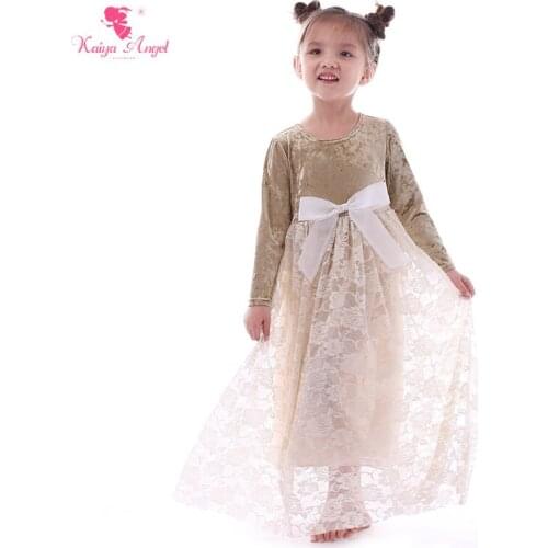 Kaiya Angel Children Lace Bow Costumes Princess Clothing Toddler Girls Birthday Party Boutique Wedding Dresses Factory Wholesale