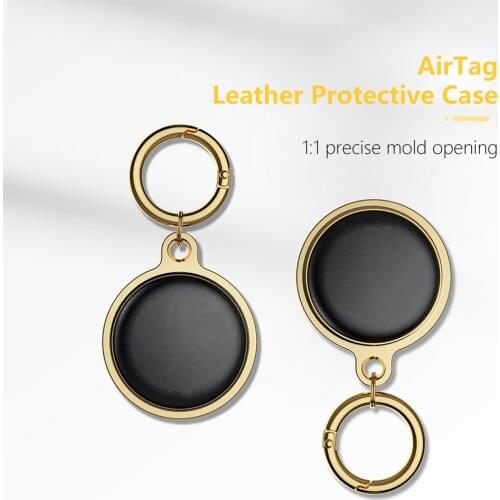 For Apple Airtags Luxury Metal Leather Protective Case For AirTag Locator Tracker Protector Cover Anti-lost Device With Keychain