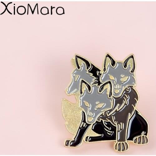 Cerberus Enamel Pin Three Headed Wolf Dog Animal Greek mythology Jewelry Philosophers Stone Brooch Lapel Pins For Friends Gifts