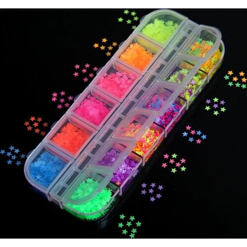 12 Grids Fluorescence Star Butterfly Nail Gliter Sequins Neon Nails Art Flakes Accessories Colorful Slices Manicure Decorations