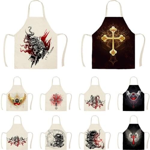 God Cross Kitchen Aprons for Women Cotton Linen Bibs Household Cleaning Accessories Cooking Apron WQTX55