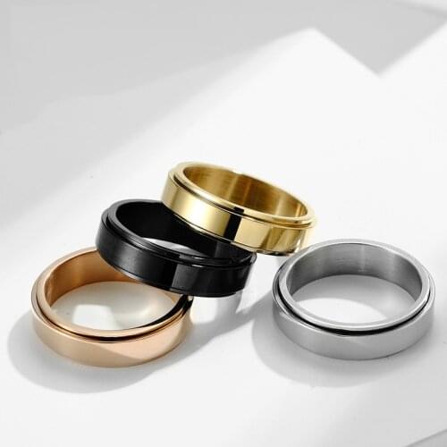 Rings 2021 Trend Couple Rings 5-12 Size Engravable Stainless Steel Smooth Rotating Ring Gift Jewelry