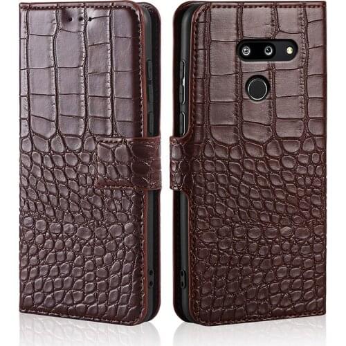 Phone Case For LG G8 / G8 ThinQ Case Wallet Crocodile Texture Leather Book Design Phone Coque Capa With Strap Card Holders