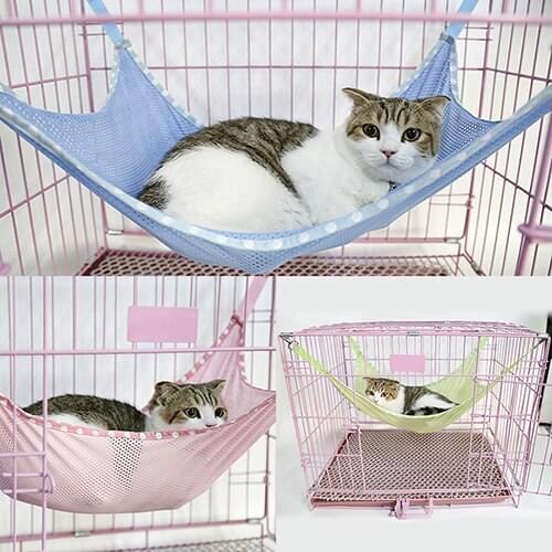 Multifunction Summer Breathable Mesh Cloth Hammock Cage Clasp Hanging Bed for Pet Cat Animal Convient to Use Cat Supplies