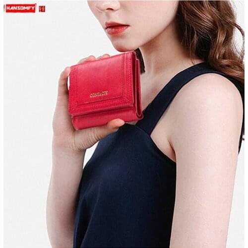 Fashion Korean Leather Women Wallet Ladies Tri-fold Short Wallets Female Coin Purses Card Holder Wallet Small Genuine Leather