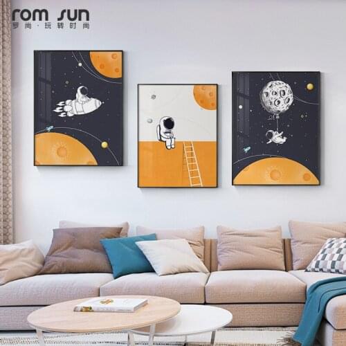 Cartoon Astronaut Poster Moon Rocket Wall Art Canvas Painting Nordic Posters and Print Wall Pictures Kids Room Living Room Decor