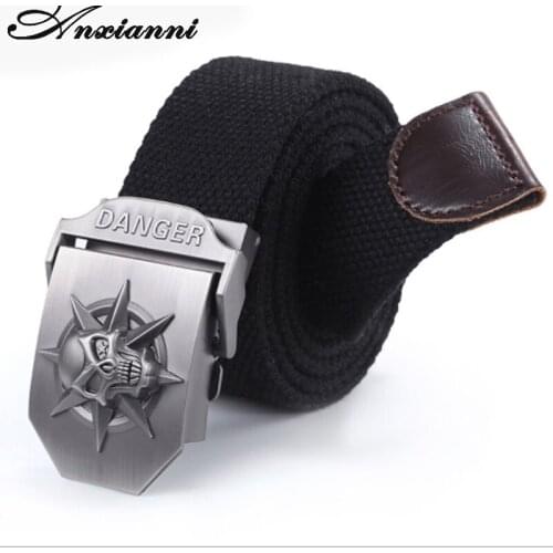 Anxianni Youth Wild Automatic Buckle Belt Skull Thicken Canvas Belt Mens Belt Casual Pants