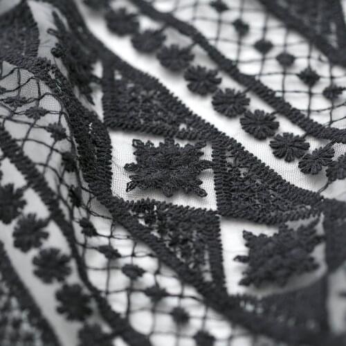 Soft net yarn lace black striped lattice embroidery lace fabric dress skirt fabric tablecloth background handmade diy cloth