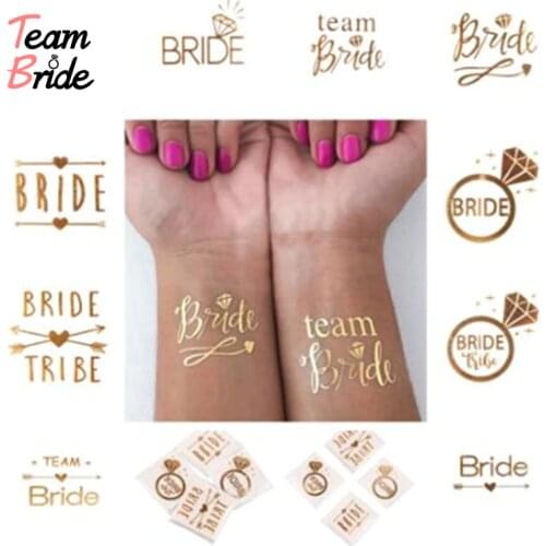 Team Bride 10pc Bachelorette Party Bridesmaid tribe squad temporary tattoo Hen Night Golden Sticker bride to be wedding supplies