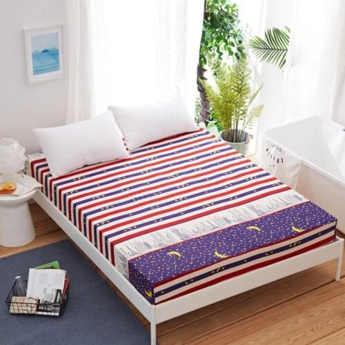 New on Product 1pc 100% Polyester Striped stars Printed Fitted Sheet Mattress Cover Elastic Band Bed Sheet(no pillowcases)
