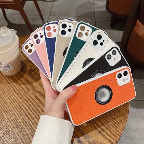 Original Leather CD pattern hollow Case For iPhone 11 12 Pro Max 7 8 Plus XR X XS MAX 6 6S SE fashion Shockproof Case Cover