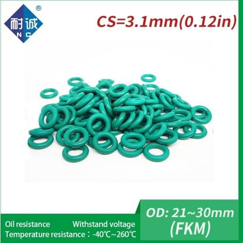 2PC/lot Rubber Ring Green FKM O ring Seals Thickness 3.1mm OD21/22/23/24/25/26/27/28/29/30mm Rubber O-Rings Fuel Washer