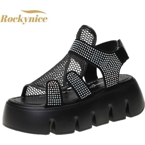 Bling Shoes Women Platform Sandals Summer Breathable Mesh Beach Slippers Women Walking Ladies Slip on Sandalias Casual Footwear