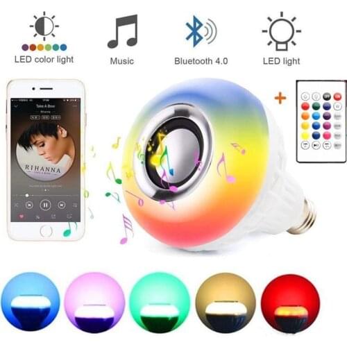 Smart E27 RGB Bluetooth Speaker LED Bulb Light 12W Music Playing Dimmable Wireless Led Lamp with 24 Keys Remote Control #30