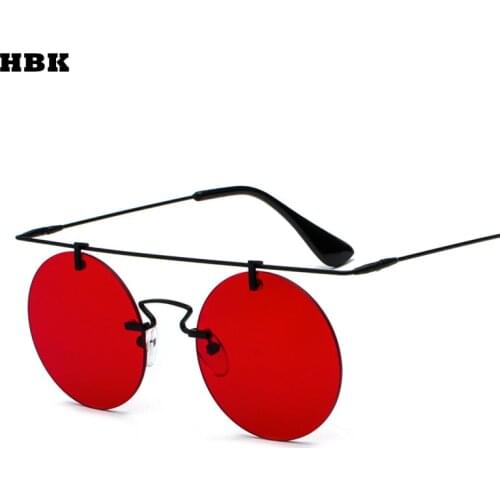 HBK 2018 Newes Ladies Fashion Round Sunglasses Men Retro Metal Black brown Purple red frameless Sun Glasses Female UV400