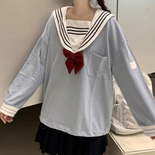 HOUZHOU Kawaii Hoodie Harajuku Japanese Streetwear Soft Girl Oversize Sailor Collar Cute Preppy Style Long Sleeve Sweatshirt