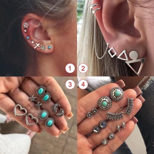 1Set Vintage earring Analog Cross triangle Heart ear Helix Cartilage earring Fake Tragus Piercing Cartilage Fake Piercing