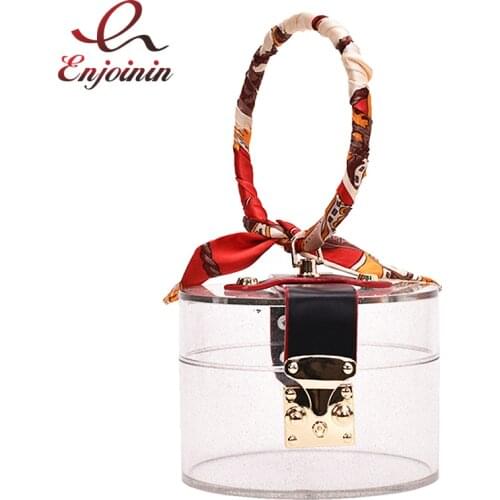 Colorful Transparent Metal Ring Handle Women Party Purses and Handbags Scarf Clutch Bag Evening Bag Ladies Tote Bag Designer Bag