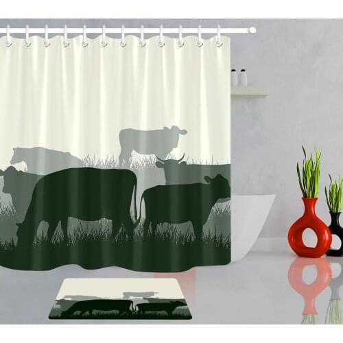 Farm Cow Shower Curtain Shadow Animal Cow Vintage Farmhouse Home Decor Bathroom Fabric Curtain Waterproof Anti Mildew with Hooks