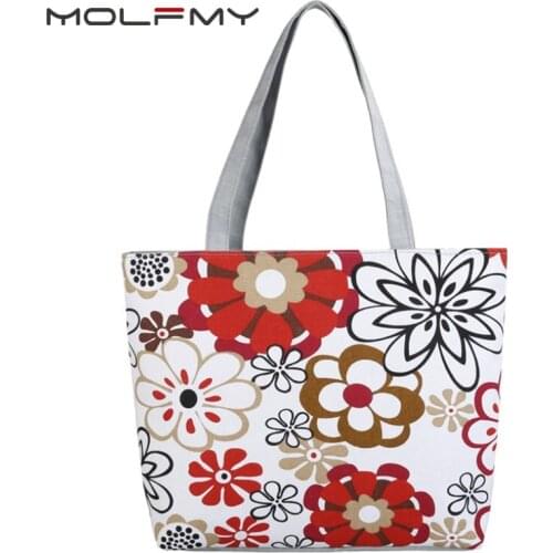 Women’s Handbag Foral Printed Large Capacity Cotton Canvas Portable Female Shoulder Bag Casual Beach Bags ECO Reusable 2021 New