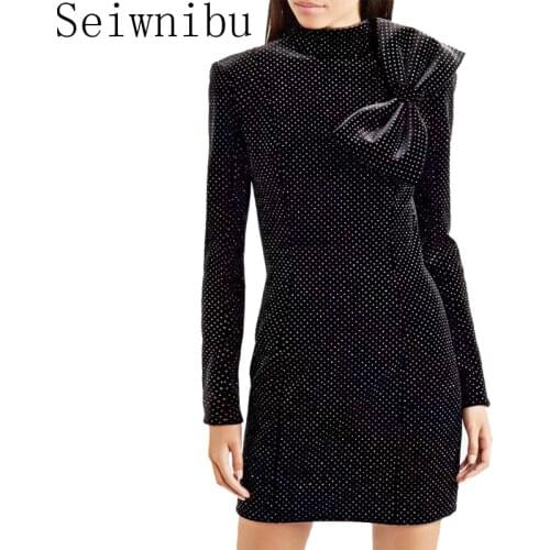 2020 Runway Designer Gilding Sequines Velvet Dress fashion Women Big Bowknot Sheath Bodycon Party Dresses Femme robe Vestidos