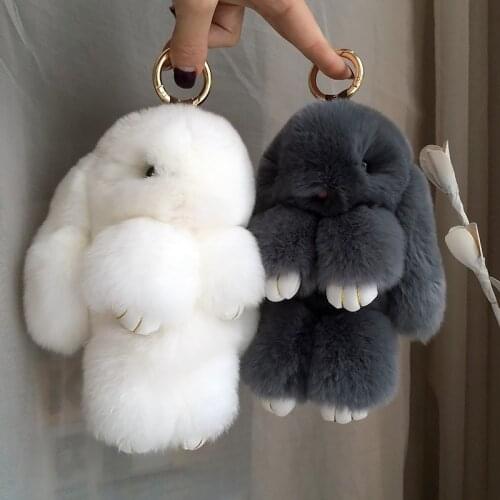 1pc 13cm Fluffy Real Rabbit Fur Pompon Bunny KeychainTrinket Women Toy Pompom Rabbit Key Ring Car Key Chain