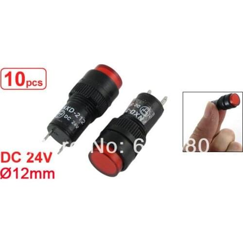 10 Pcs / Lots x DC 24V 12mm 0.47" Red Neon Indicator Pilot Signal Light Round Lamp NXD-212