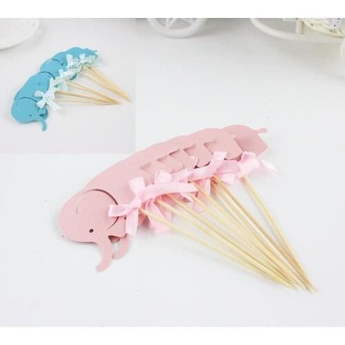10pcs Elephant Cupcake Toppers with Bow Tie Cake Toppers Picks for Baking Cupcake Wrapper Kids Birthday Baby Shower Decor