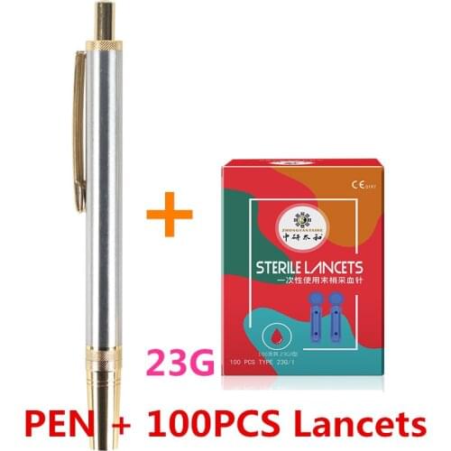 100Pcs/Box Stainless Steel Lancet Point Pen Bloodletting Acupuncture Massage Therapy Handle Massage Tools 23G