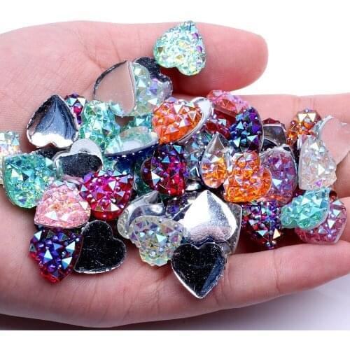 14mm 40/100pcs Sewing Heart Shape Flatback Resin Rhinestones Without hole Crocodile Skin Texture Beads DIY Scrapbooking Crafts
