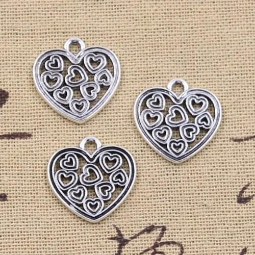 20pcs Charms hollow heart 19x19mm Antique Silver Color Pendants DIY Crafts Making Findings Handmade Tibetan Jewelry