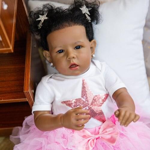 2021 African American Realistic Girl Doll 20 Inch Silicone Lovely Baby Dolls For Toddler Birthday Gift Playmate