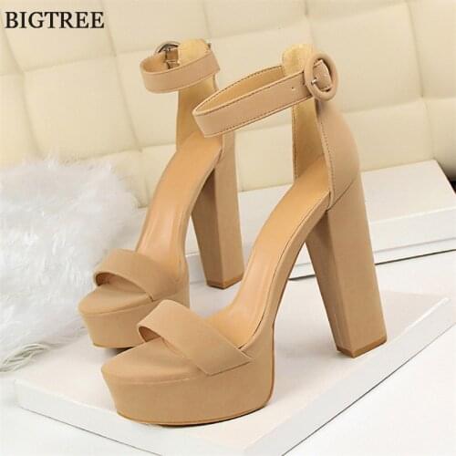 2019 Fashion Platform Open Toe Womens Party Shoes Concise Wedding Sandals Women Solid Soft Leather Buckle High Heels 13cm Shoes