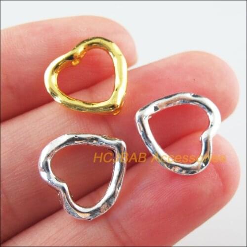 45Pcs Retro Tibetan Silver Tone Gold Silver Color Heart Frame Spacer Beads Charms 13.5mm